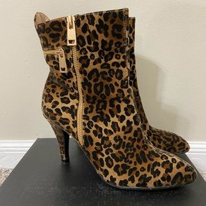 Leopard Suede Heeled Booties• 7 1/2